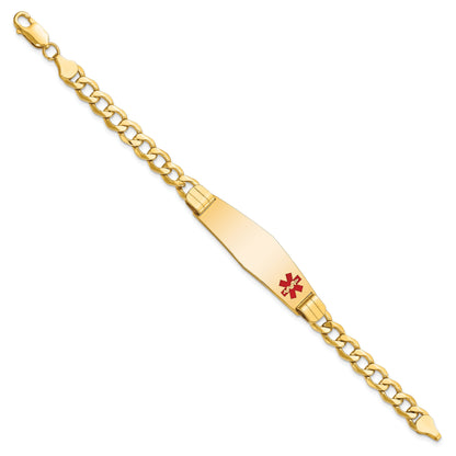 10K Yellow Gold Semi-Solid Medical Soft Diamond Shape Red Enamel Curb Link Id Bracelet