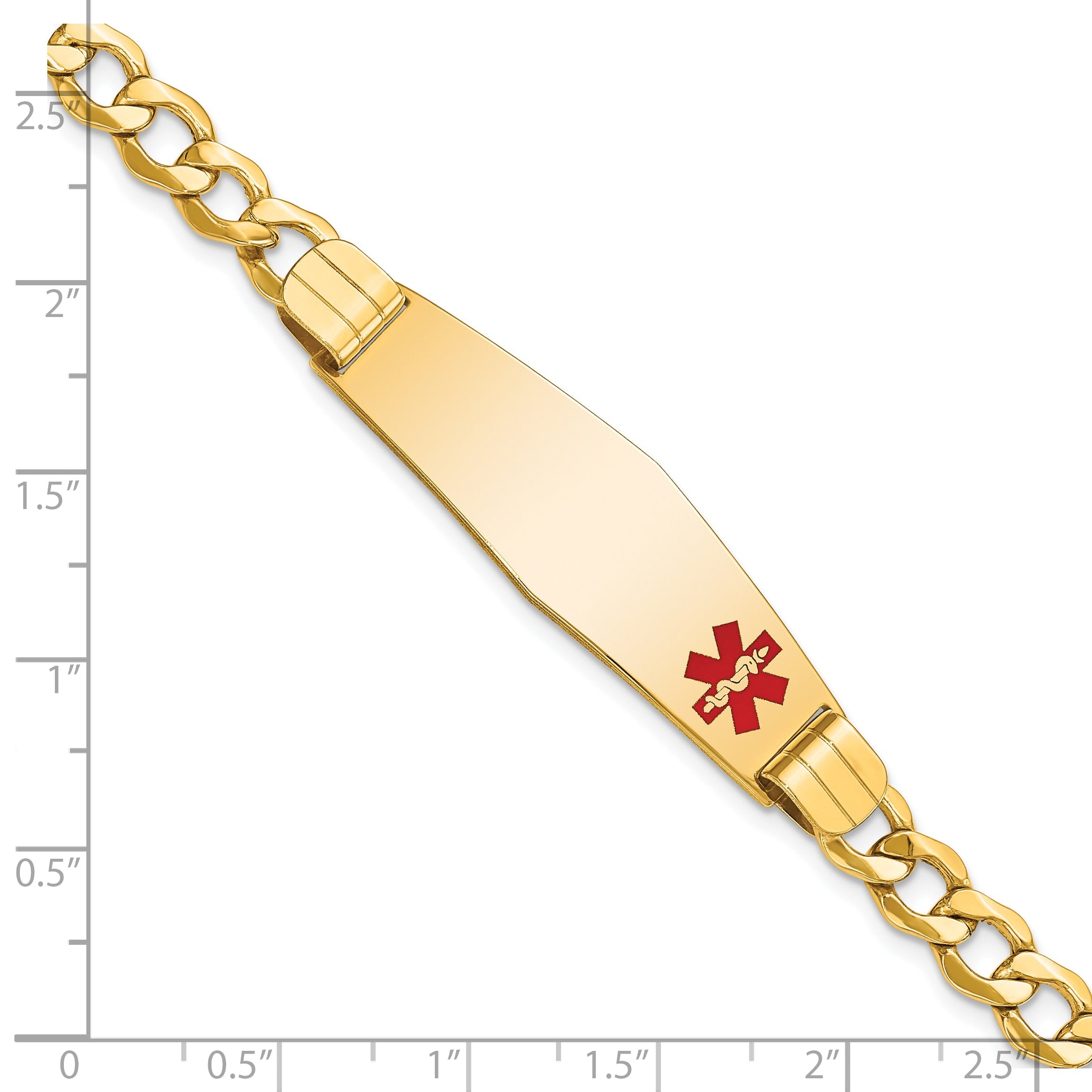 10K Yellow Gold Semi-Solid Medical Soft Diamond Shape Red Enamel Curb Link Id Bracelet