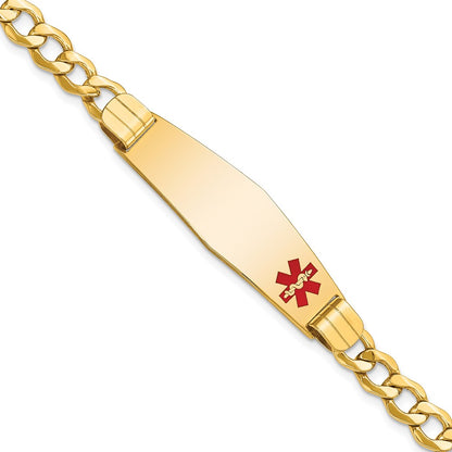 10K Yellow Gold Semi-Solid Medical Soft Diamond Shape Red Enamel Curb Link Id Bracelet