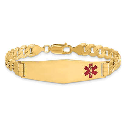 10K Yellow Gold Medical Soft Diamond Shape Red Enamel Curb Link Id Bracelet