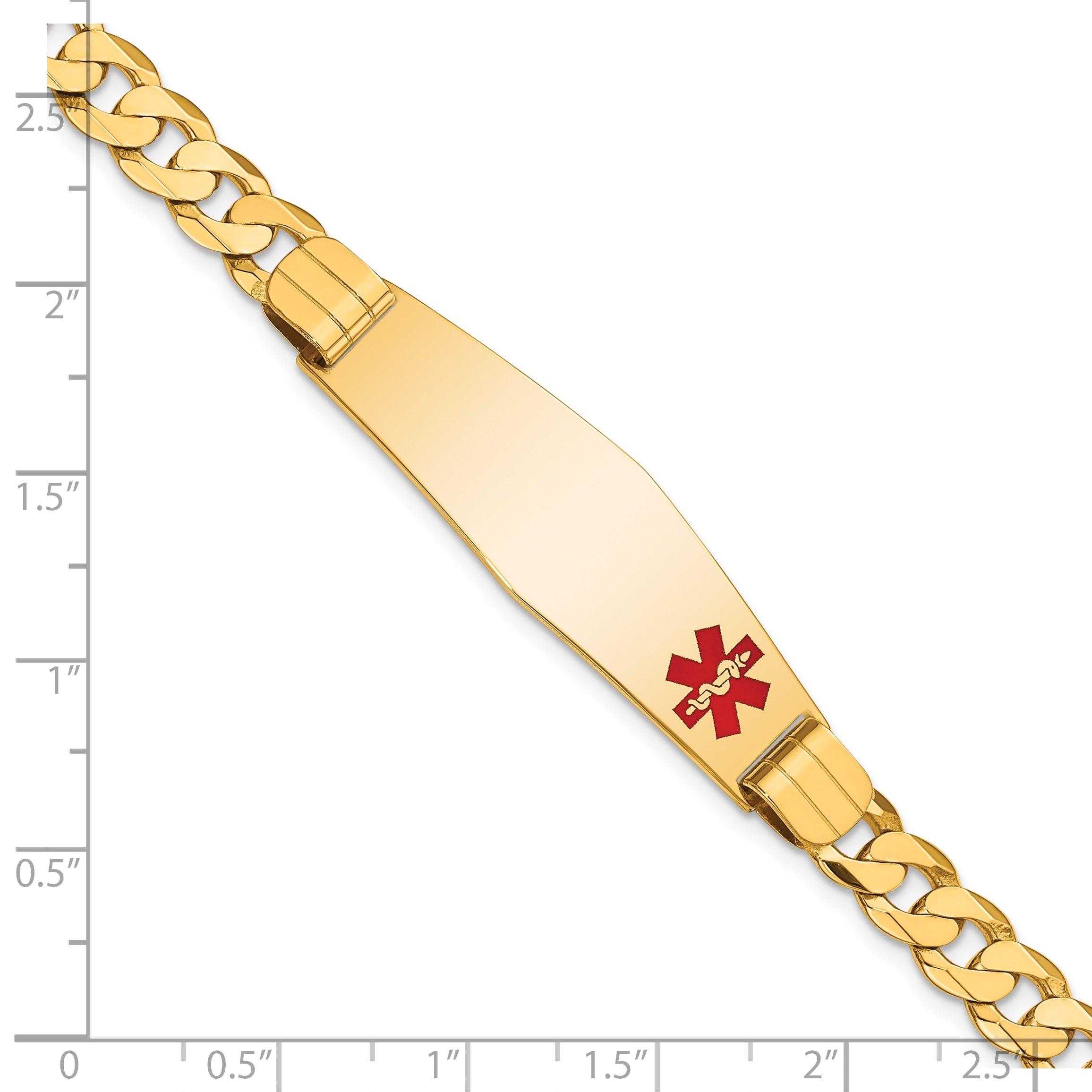 10K Yellow Gold Medical Soft Diamond Shape Red Enamel Curb Link Id Bracelet