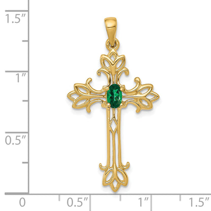 10K Yellow Gold 5X3mm Oval Mount St. Helens Cross Pendant