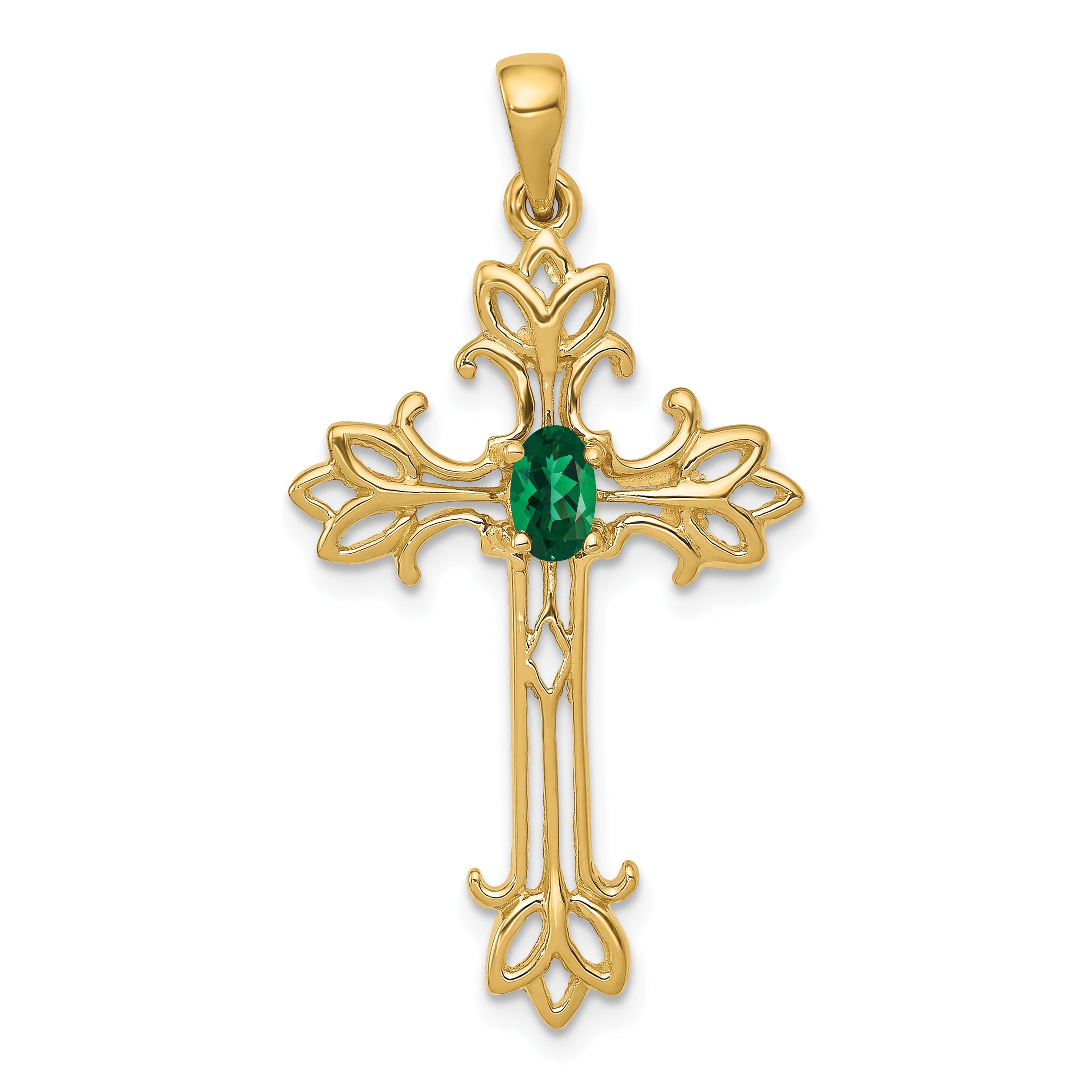 10K Yellow Gold 5X3mm Oval Mount St. Helens Cross Pendant