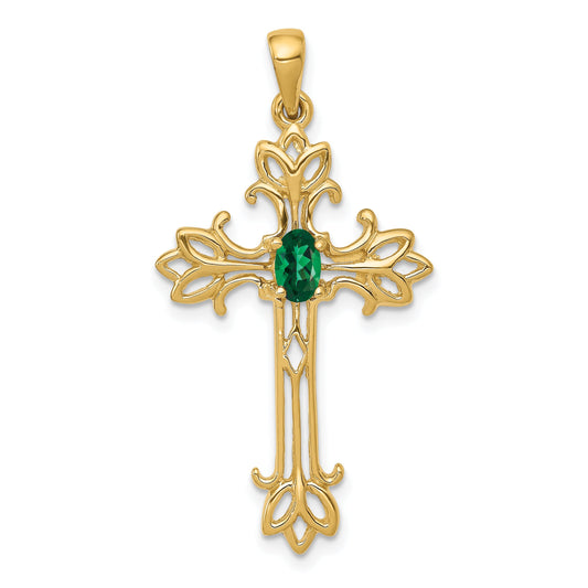 10K Yellow Gold 5X3mm Oval Mount St. Helens Cross Pendant