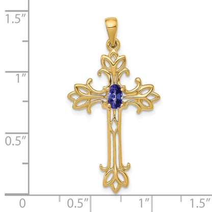 10K Yellow Gold 10K 5X3mm Oval Tanzanite Cross Pendant