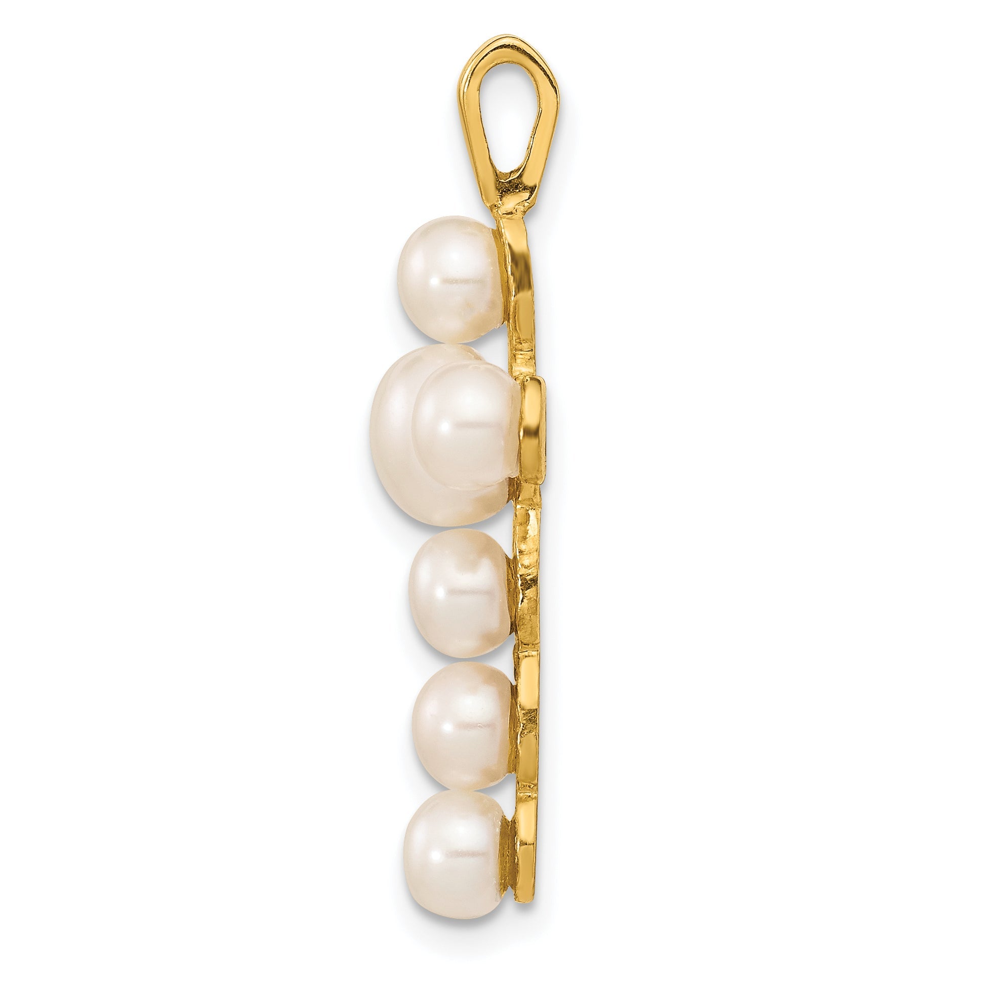 10K Yellow Gold 10K 4-6mm White Button Freshwater Cultured Pearl Cross Pendant