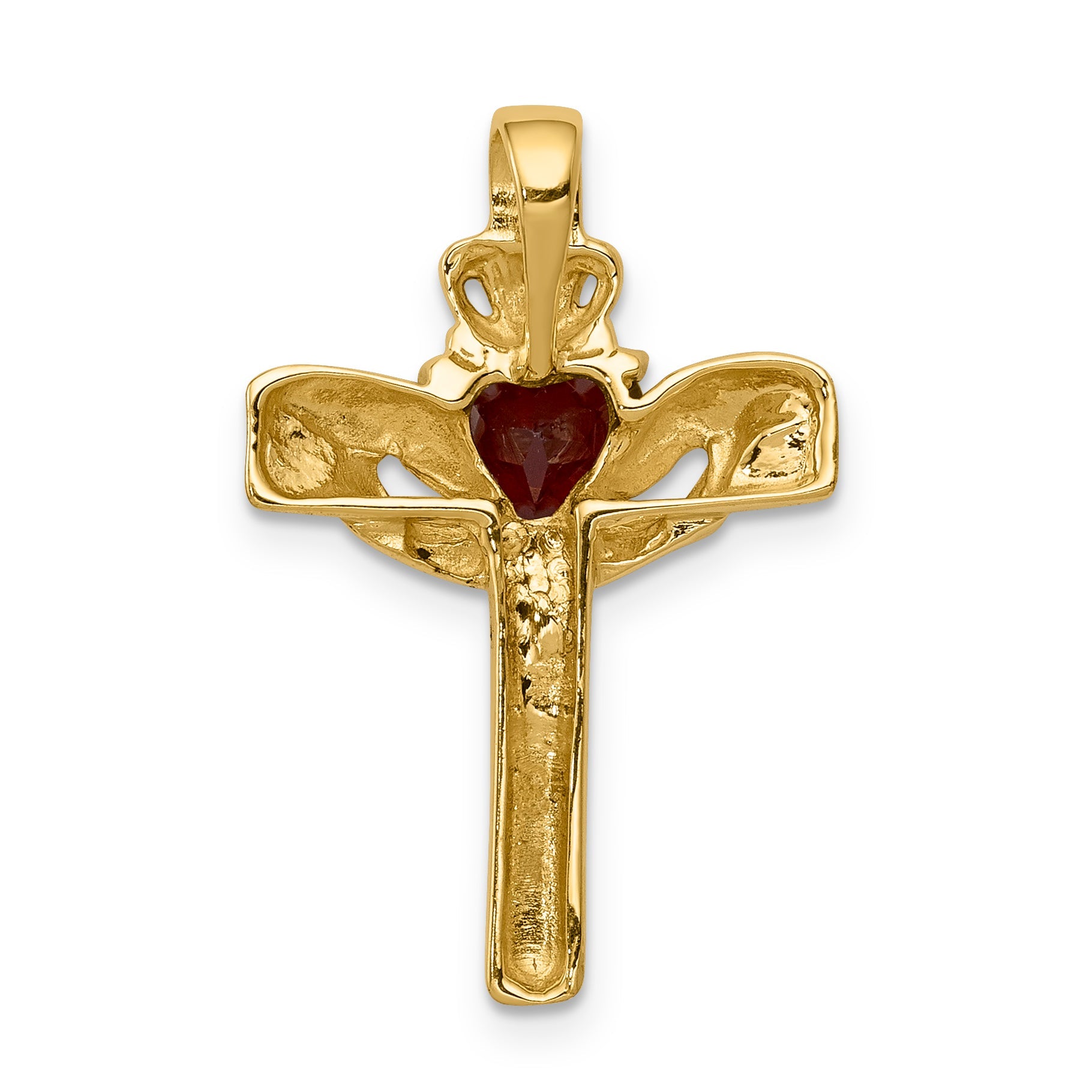 10K Yellow Gold Garnet & Aa Diamond Claddagh Cross Pendant