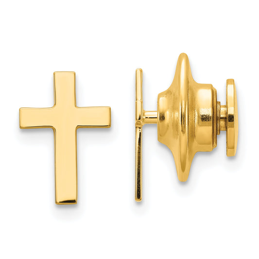 10K Yellow Gold Polished Cross With 14K Tie Tac Post
