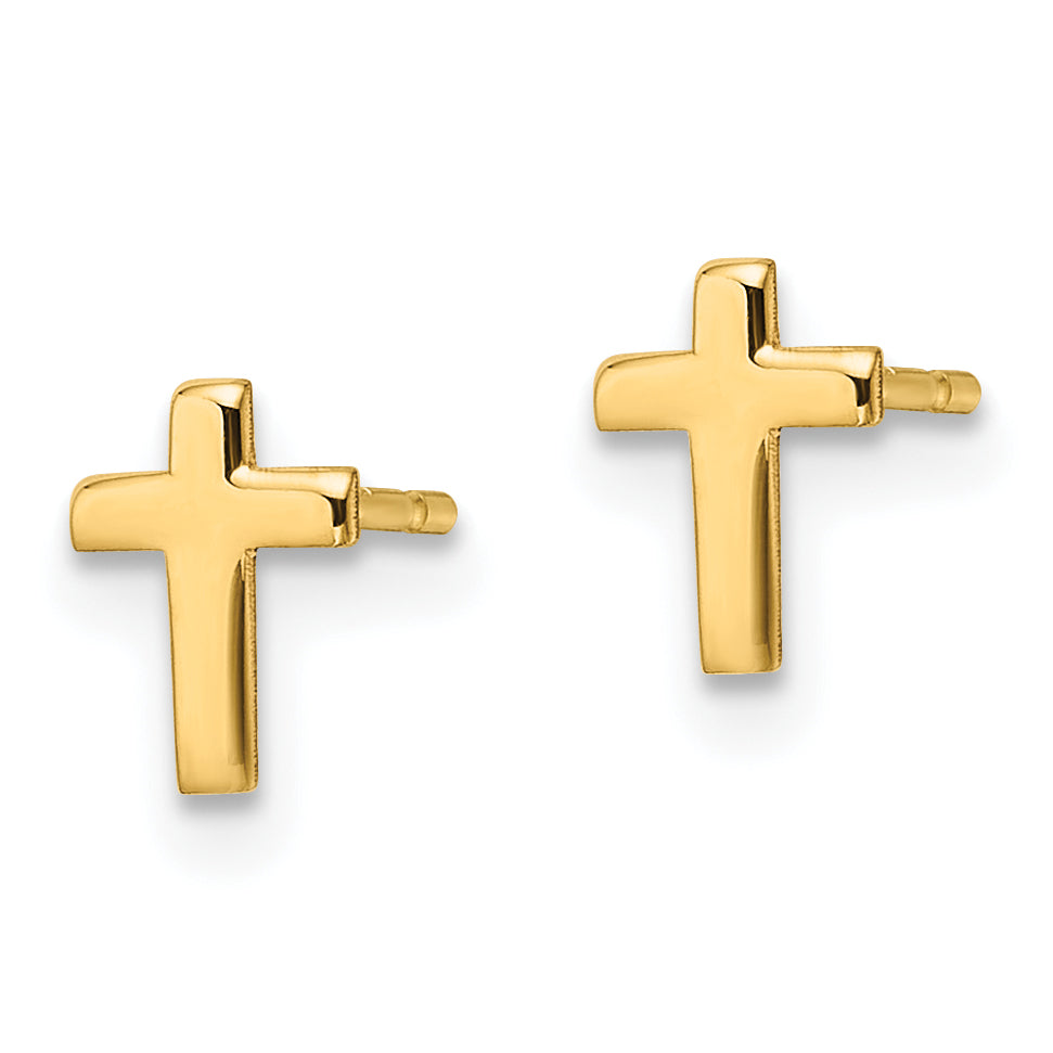 10K Yellow Gold Polished Cross Post Earrings