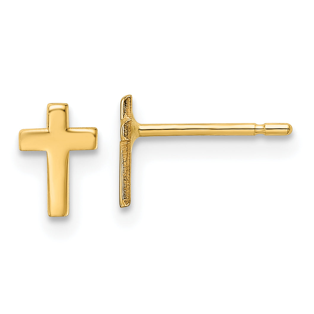 10K Yellow Gold Polished Cross Post Earrings