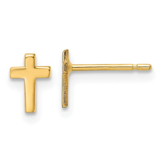 10K Yellow Gold Polished Cross Post Earrings
