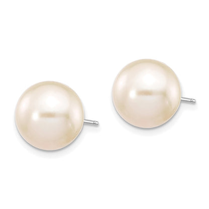 10K White Gold 10-11mm Round Freshwater Cultured Pearl Stud Post Earrings