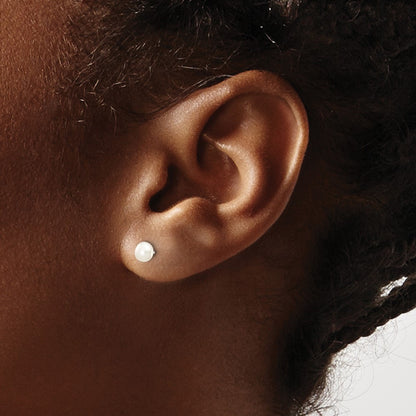 10K White Gold 4-5mm Button Freshwater Cultured Pearl Stud Post Earrings