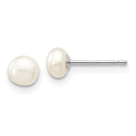 10K White Gold 4-5mm Button Freshwater Cultured Pearl Stud Post Earrings