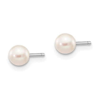 10K White Gold 4-5mm Round Freshwater Cultured Pearl Stud Post Earrings