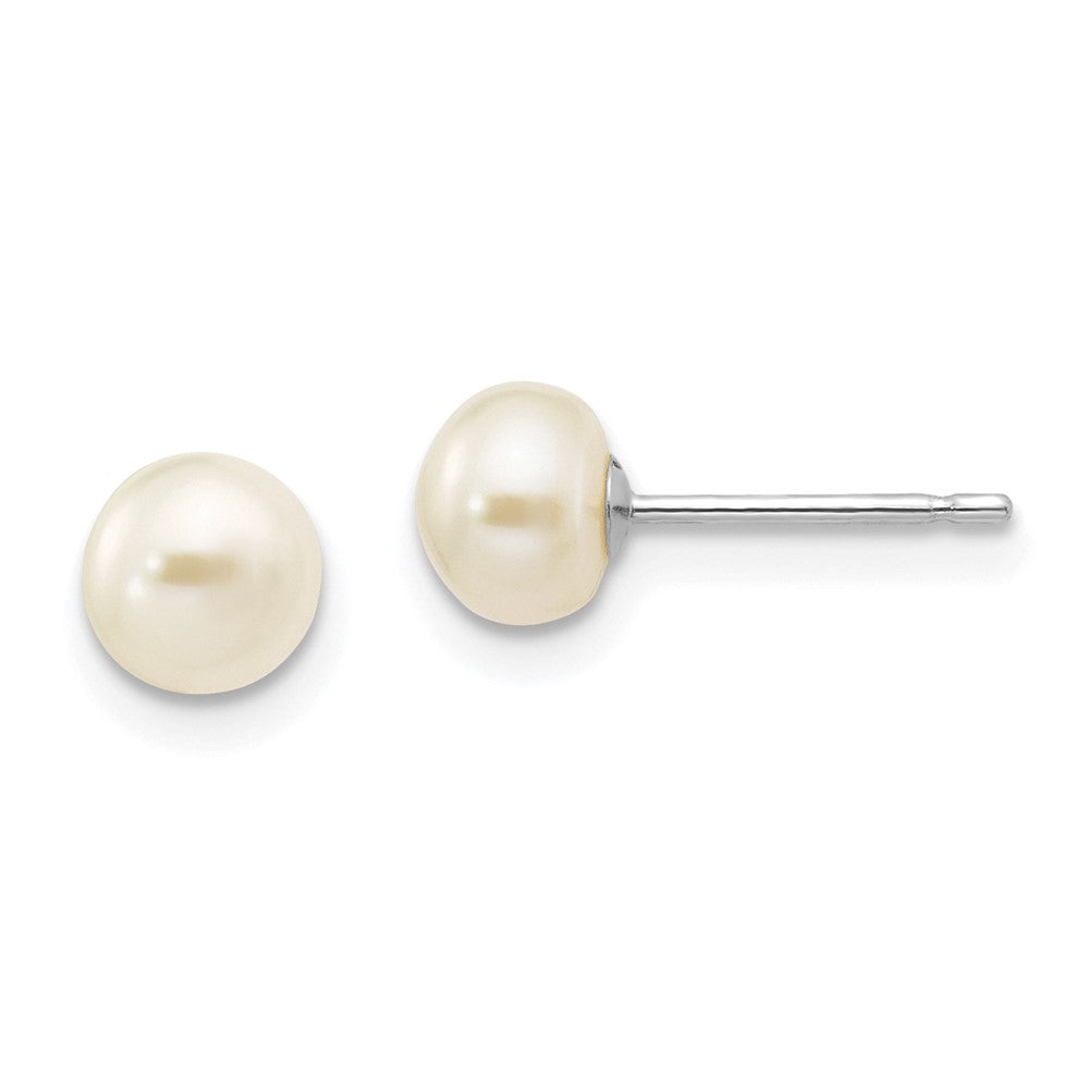 10K White Gold 5-6mm Button Freshwater Cultured Pearl Stud Post Earrings