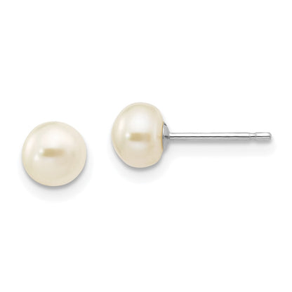 10K White Gold 5-6mm Button Freshwater Cultured Pearl Stud Post Earrings