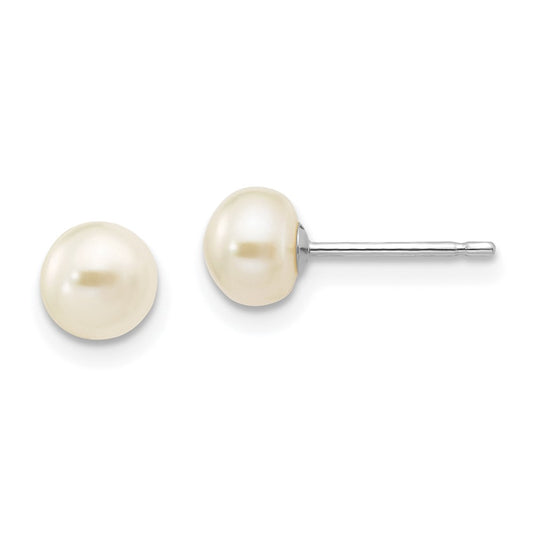 10K White Gold 5-6mm Button Freshwater Cultured Pearl Stud Post Earrings