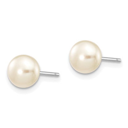10K White Gold 6-7mm Button Freshwater Cultured Pearl Stud Post Earrings
