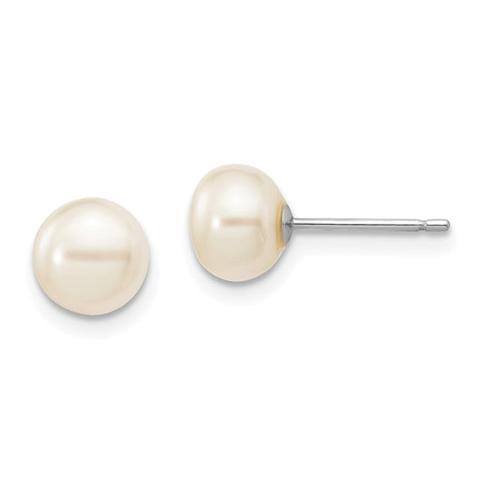 10K White Gold 6-7mm Button Freshwater Cultured Pearl Stud Post Earrings