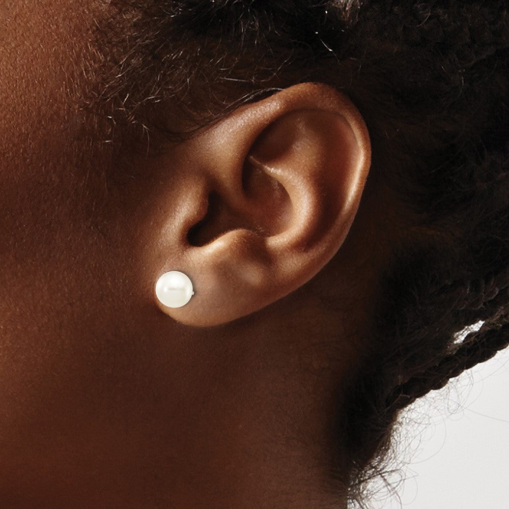 10K White Gold 6-7mm Round Freshwater Cultured Pearl Stud Post Earrings
