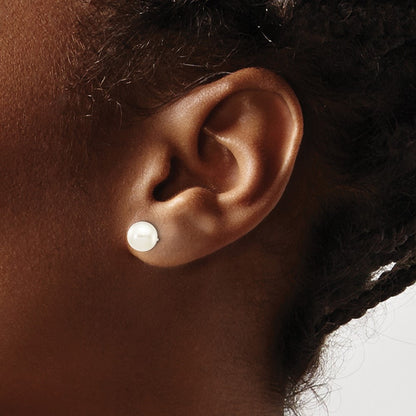 10K White Gold 6-7mm Round Freshwater Cultured Pearl Stud Post Earrings