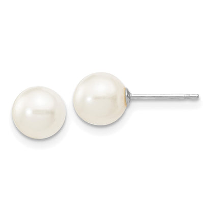 10K White Gold 6-7mm Round Freshwater Cultured Pearl Stud Post Earrings