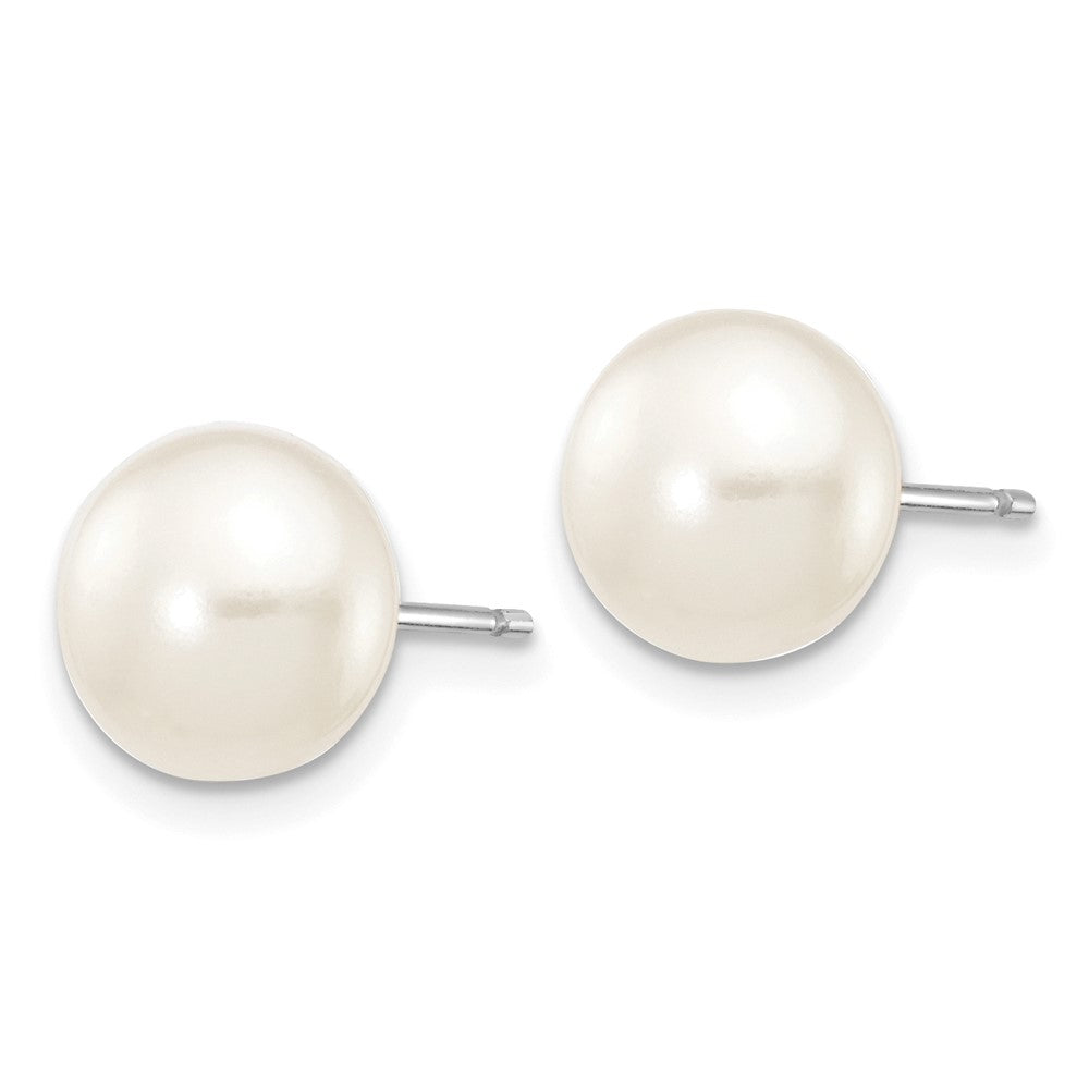 10K White Gold 7-8mm Button Freshwater Cultured Pearl Stud Post Earrings
