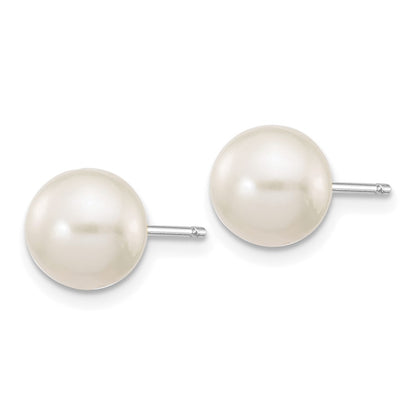 10K White Gold 7-8mm Round Freshwater Cultured Pearl Stud Post Earrings
