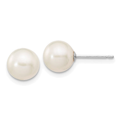 10K White Gold 7-8mm Round Freshwater Cultured Pearl Stud Post Earrings