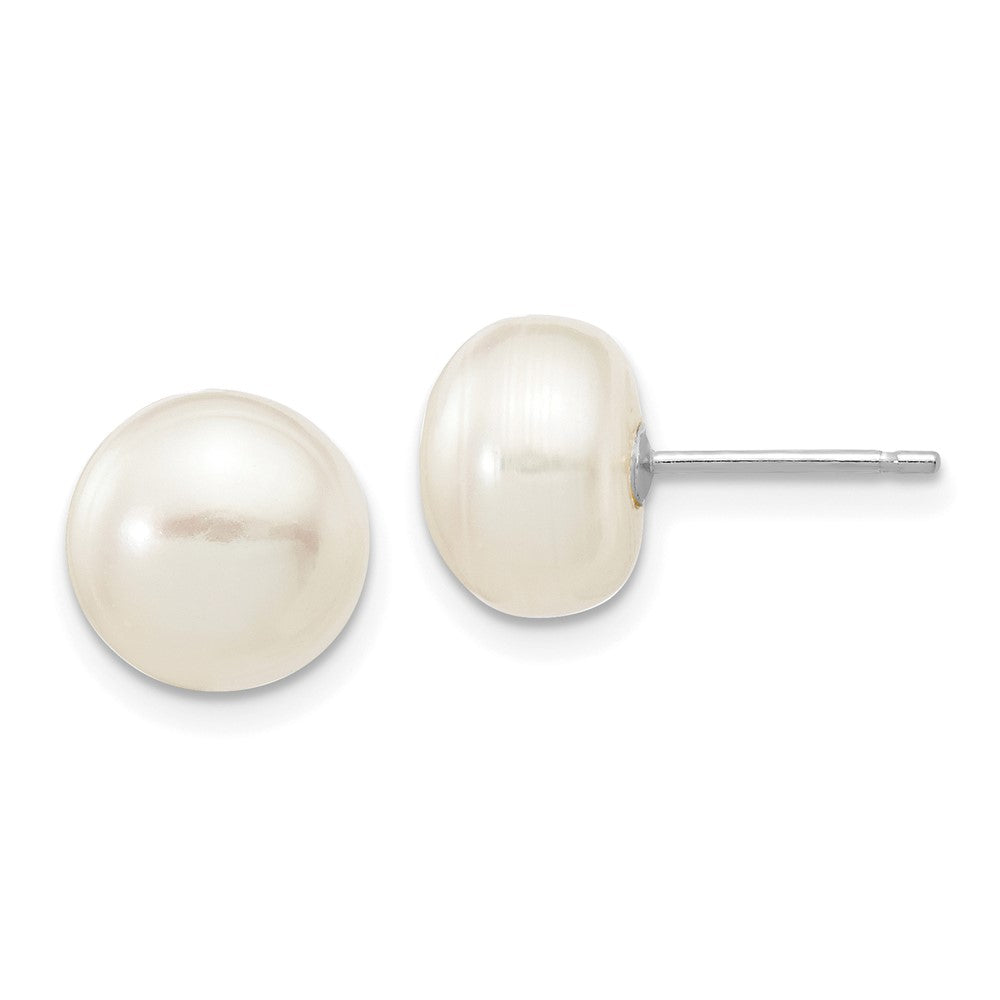 10K White Gold 8-9mm Button Freshwater Cultured Pearl Stud Post Earrings