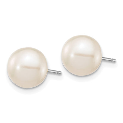 10K White Gold 8-9mm Round Freshwater Cultured Pearl Stud Post Earrings