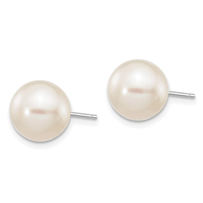 10K White Gold 9-10mm Round Freshwater Cultured Pearl Stud Post Earrings