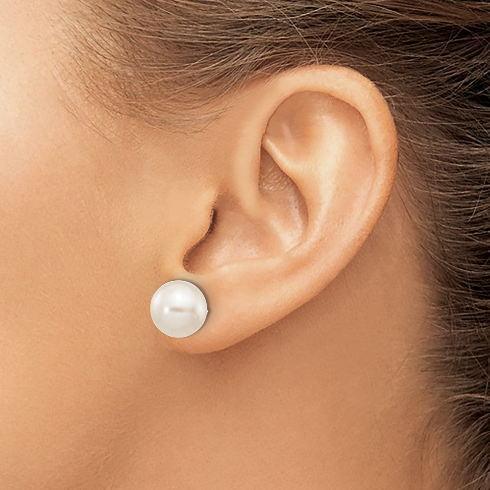 10K White Gold 9-10mm Round Freshwater Cultured Pearl Stud Post Earrings