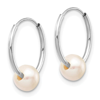 10K White Gold 5-6mm Freshwater Cultured Pearl Endless Hoop Earrings