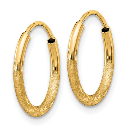 10K Yellow Gold 1.5mm Satin Diamond-Cut Endless Hoop Earrings