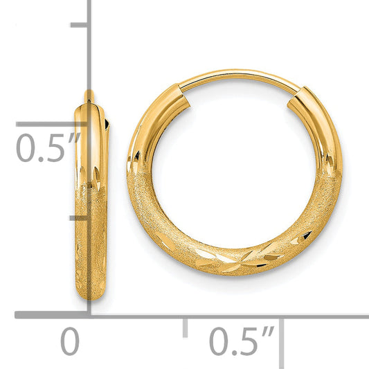 10K Yellow Gold 2mm Satin Diamond-Cut Endless Hoop Earrings