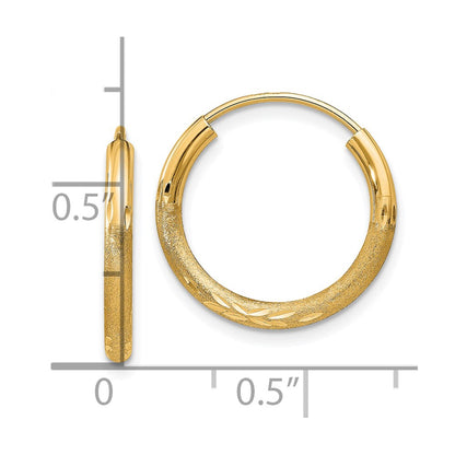 10K Yellow Gold 2mm Satin Diamond-Cut Endless Hoop Earrings