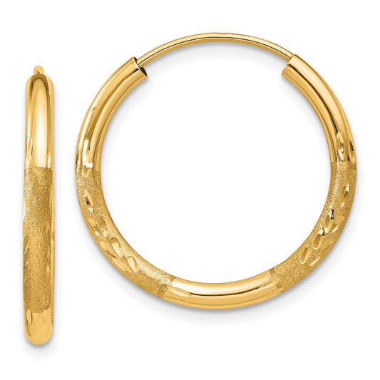 10K Yellow Gold 2mm Satin Diamond-Cut Endless Hoop Earrings