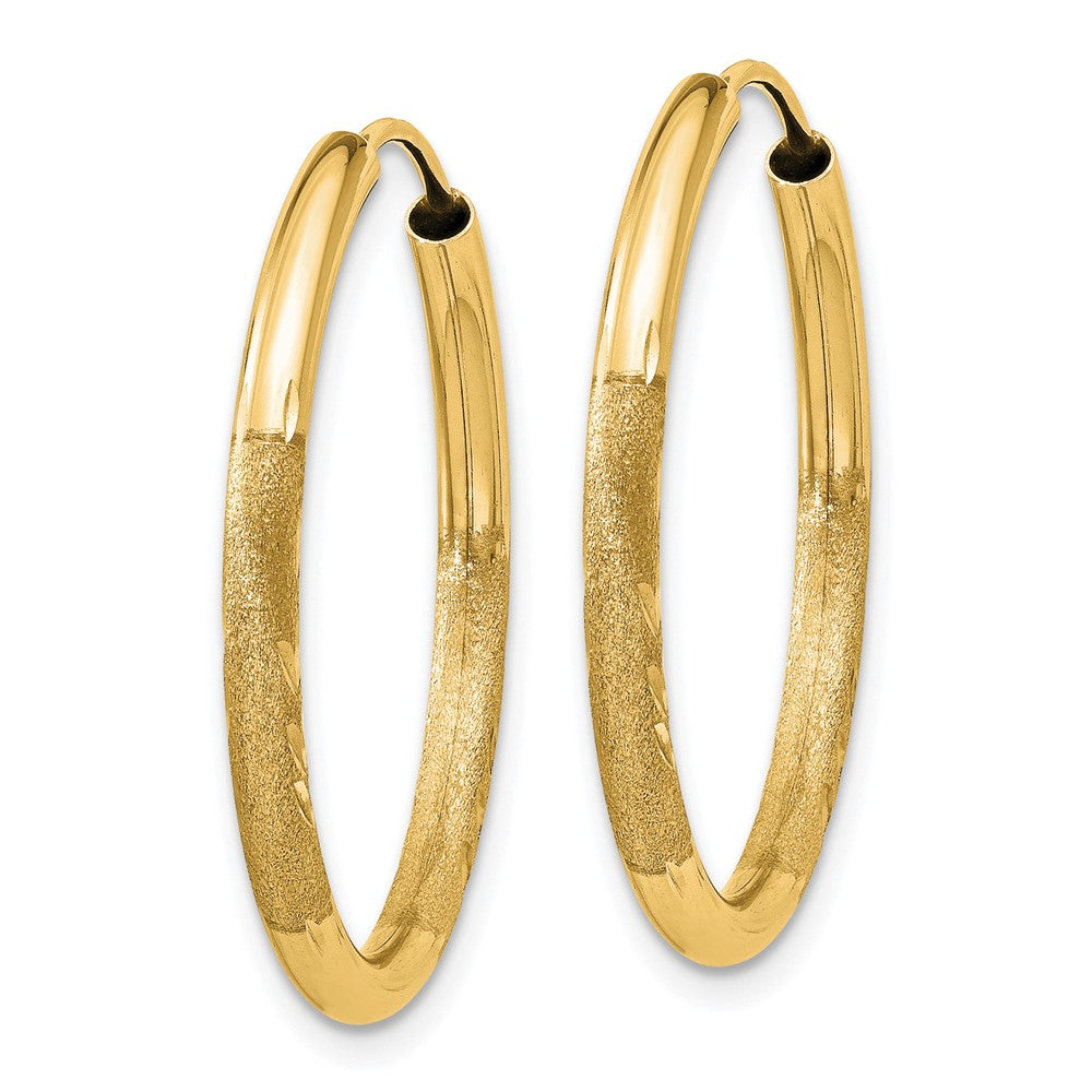 10K Yellow Gold 2mm Satin Diamond-Cut Endless Hoop Earrings