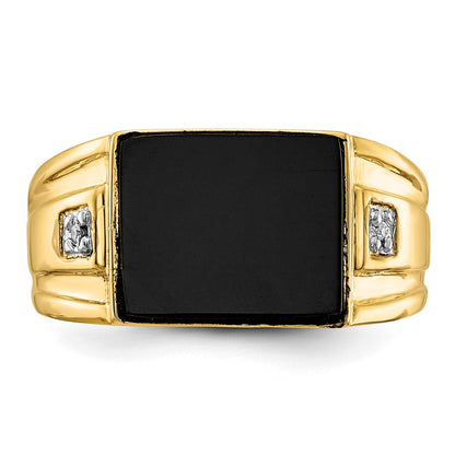 10K Yellow Gold 10K Men'S Onyx And Diamond Ring