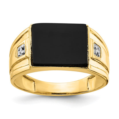 10K Yellow Gold 10K Men'S Onyx And Diamond Ring
