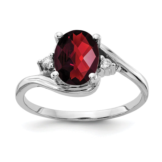 10K White Gold 10K 8X6mm Oval Garnet Aa Diamond Ring
