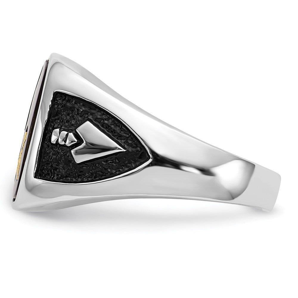 10K White Gold And Gold-Plated Polished Textured With Black Enamel Onyx Masonic Ring