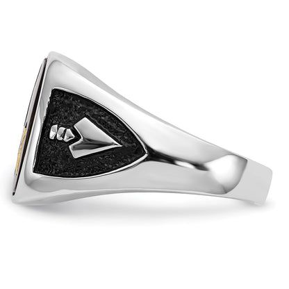 10K White Gold And Gold-Plated Polished Textured With Black Enamel Onyx Masonic Ring
