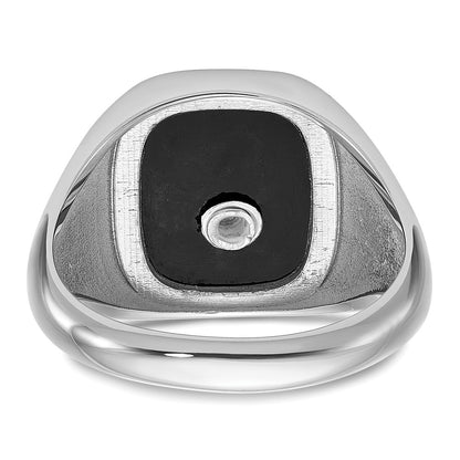 10K White Gold And Gold-Plated Polished Textured With Black Enamel Onyx Masonic Ring