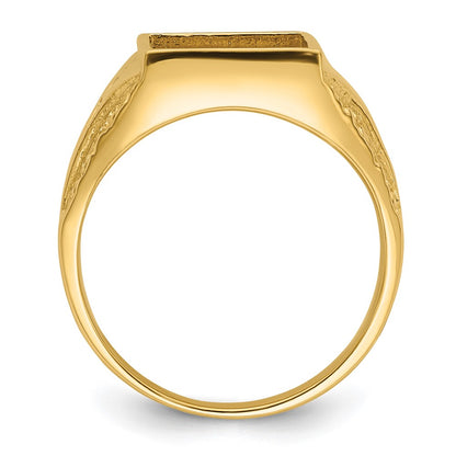 10K Yellow Gold Men'S Polished And Textured Masonic Ring Mounting