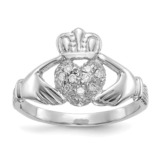 10K White Gold 10K 1/10Ct Aa Diamond Claddagh Ring
