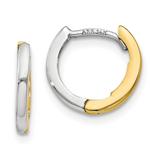 10K Two-Tone Mini 1.35mm Round Hinged Hoop Earrings