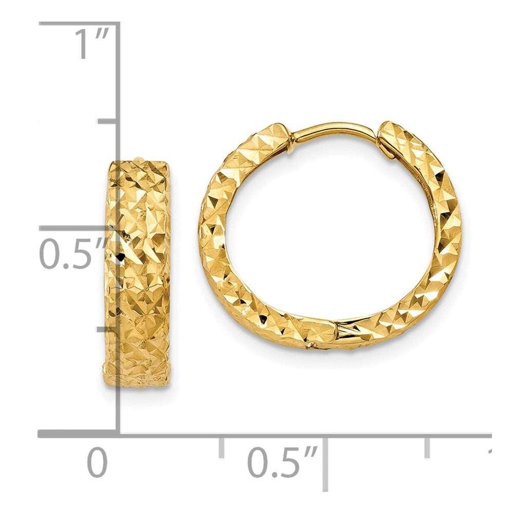 10K Yellow Gold Diamond-Cut Hinged Hoop Earrings